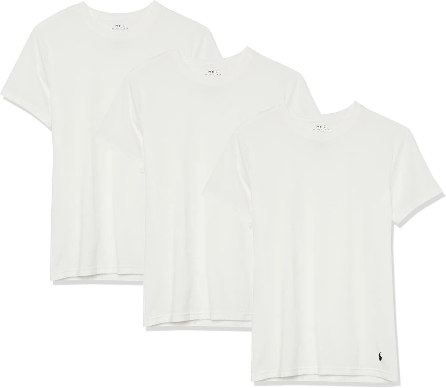 POLO Men's Slim Fit Stretch Crew Tee, White/Cruise Navy-3 Pack, Large