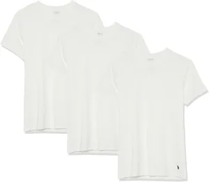 POLO Men's Slim Fit Stretch Crew Tee, White/Cruise Navy-3 Pack, Large