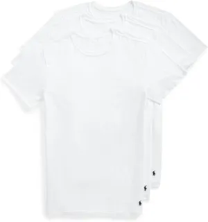 POLO Men's Slim Fit Stretch Crew Tee, White/Cruise Navy-3 Pack, Small