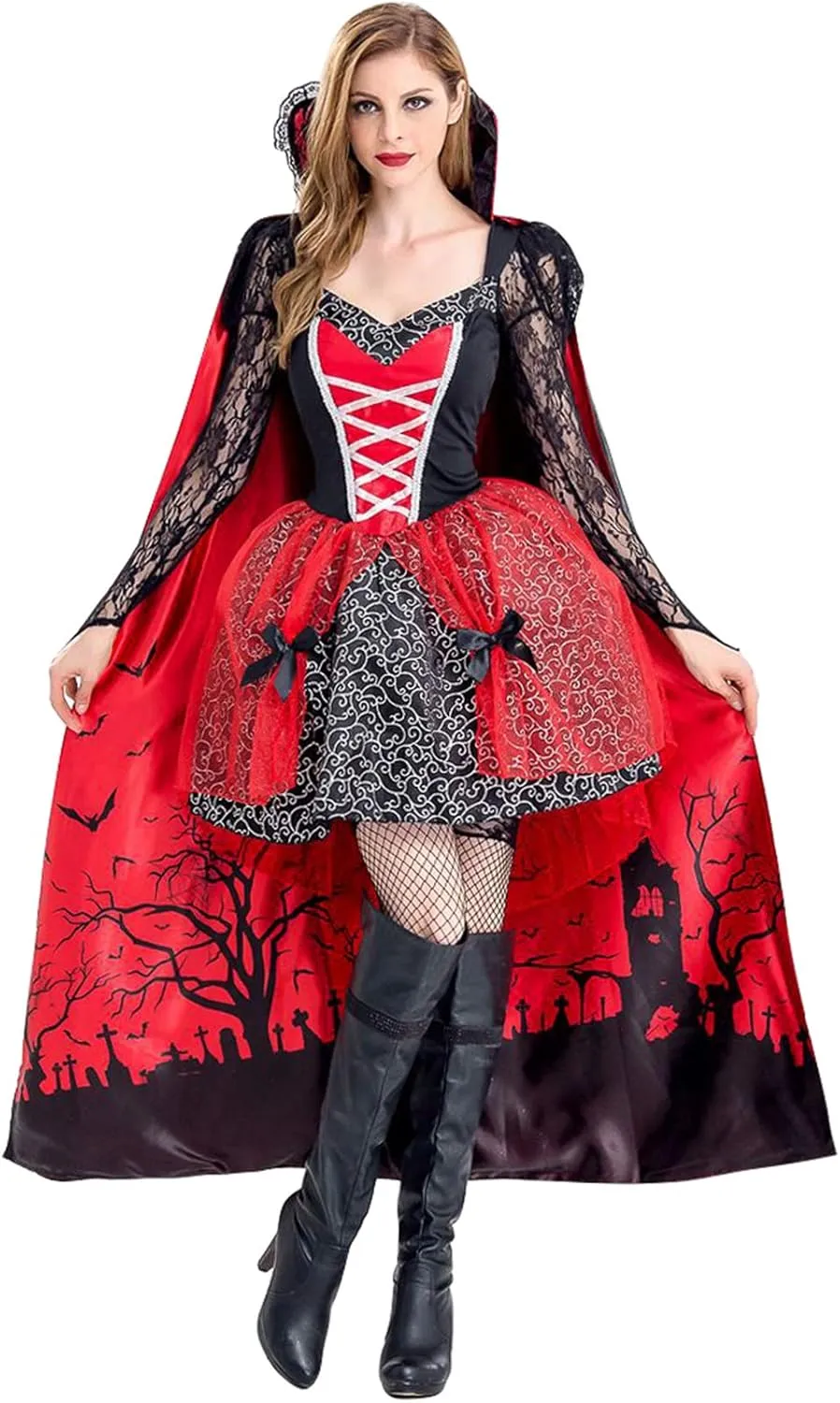 PROTAURI Women Halloween Costume Vampire - Queen Fancy Dress with Cloak Cosplay Party