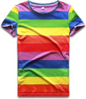 Rainbow T Shirt Women Striped Crew Neck Short Sleeve Stripes Tee Top Stripped