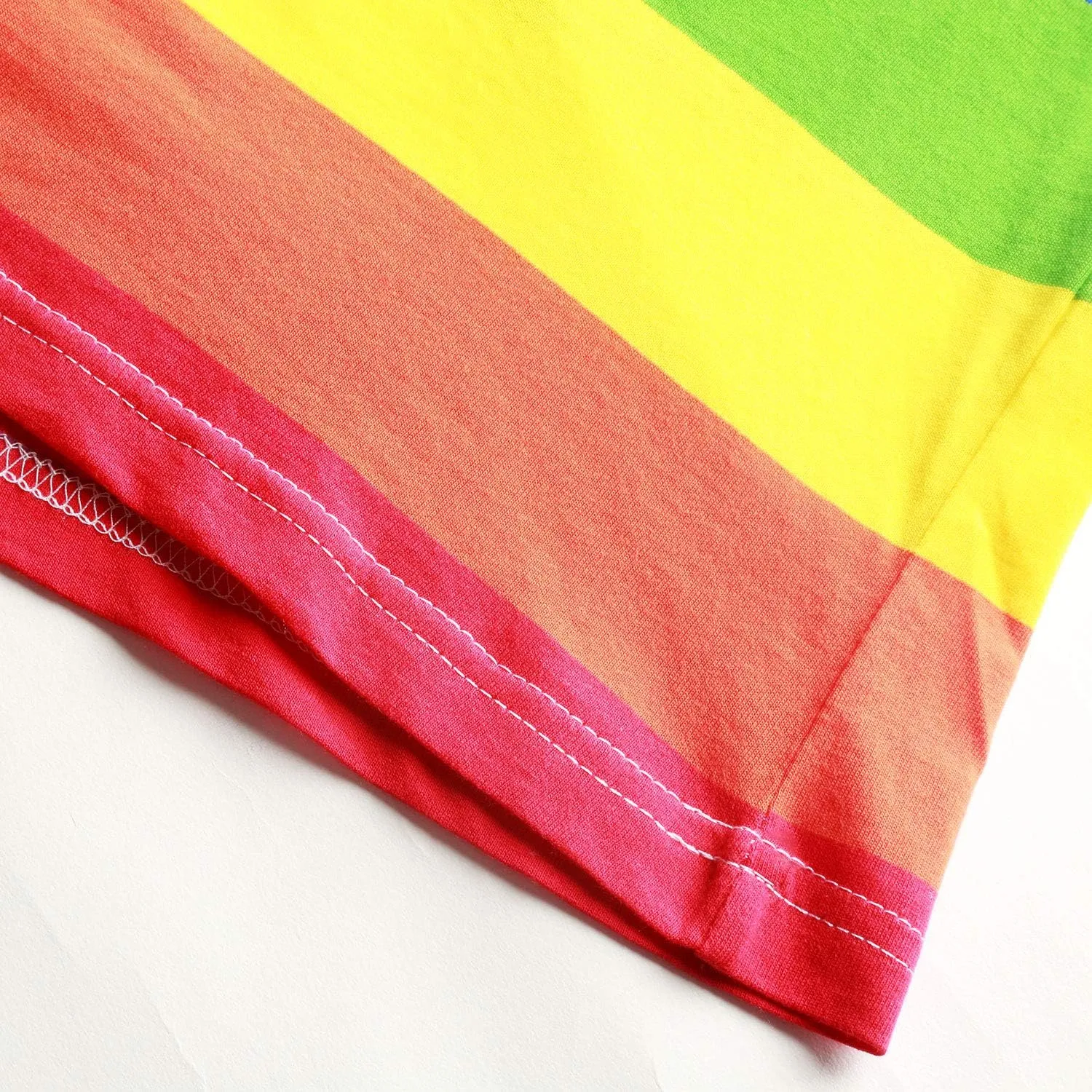 Rainbow T Shirt Women Striped Crew Neck Short Sleeve Stripes Tee Top Stripped