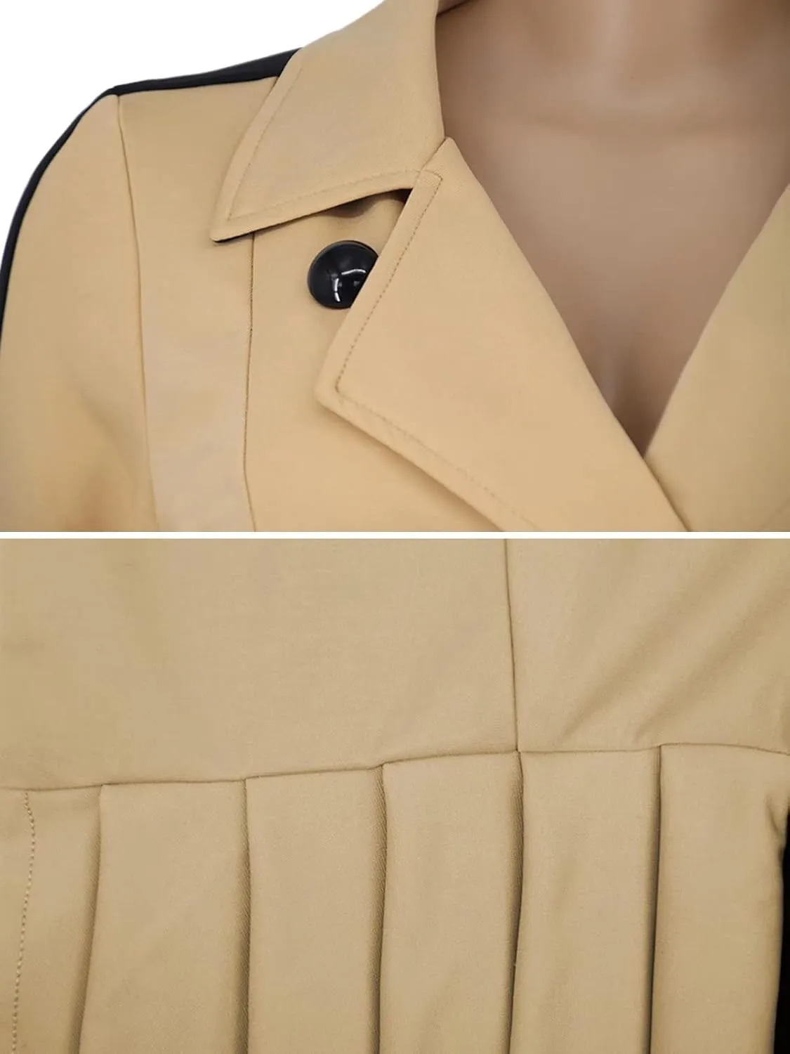 RAMOUG Two Tone Lapel V Neck Double Breasted Peplum Jacket Sexy Belted Blazer Mini Dress