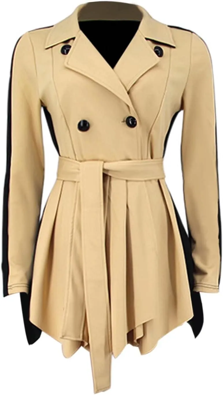 RAMOUG Two Tone Lapel V Neck Double Breasted Peplum Jacket Sexy Belted Blazer Mini Dress