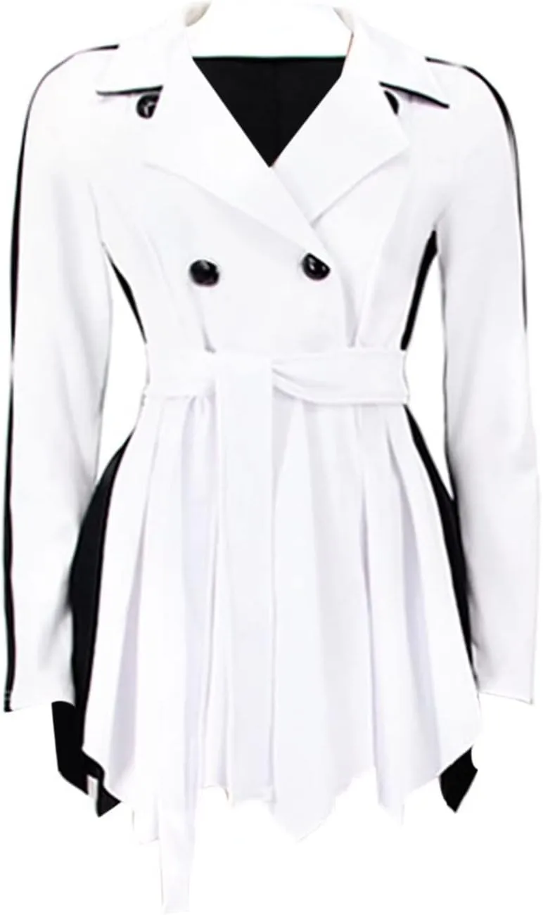 RAMOUG Two Tone Lapel V Neck Double Breasted Peplum Jacket Sexy Belted Blazer Mini Dress