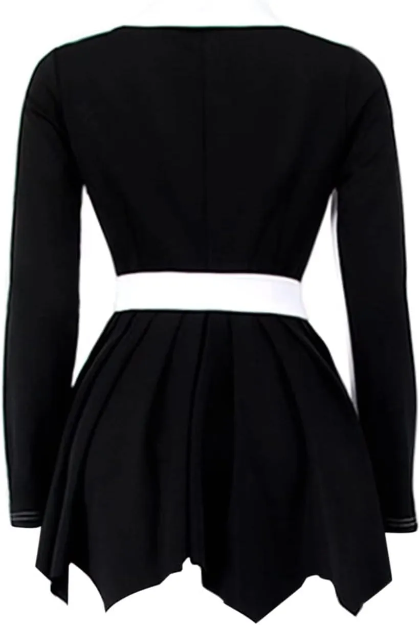 RAMOUG Two Tone Lapel V Neck Double Breasted Peplum Jacket Sexy Belted Blazer Mini Dress
