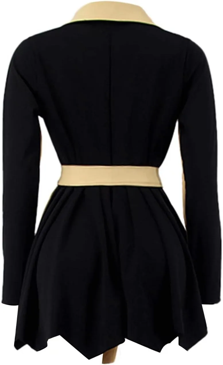 RAMOUG Two Tone Lapel V Neck Double Breasted Peplum Jacket Sexy Belted Blazer Mini Dress