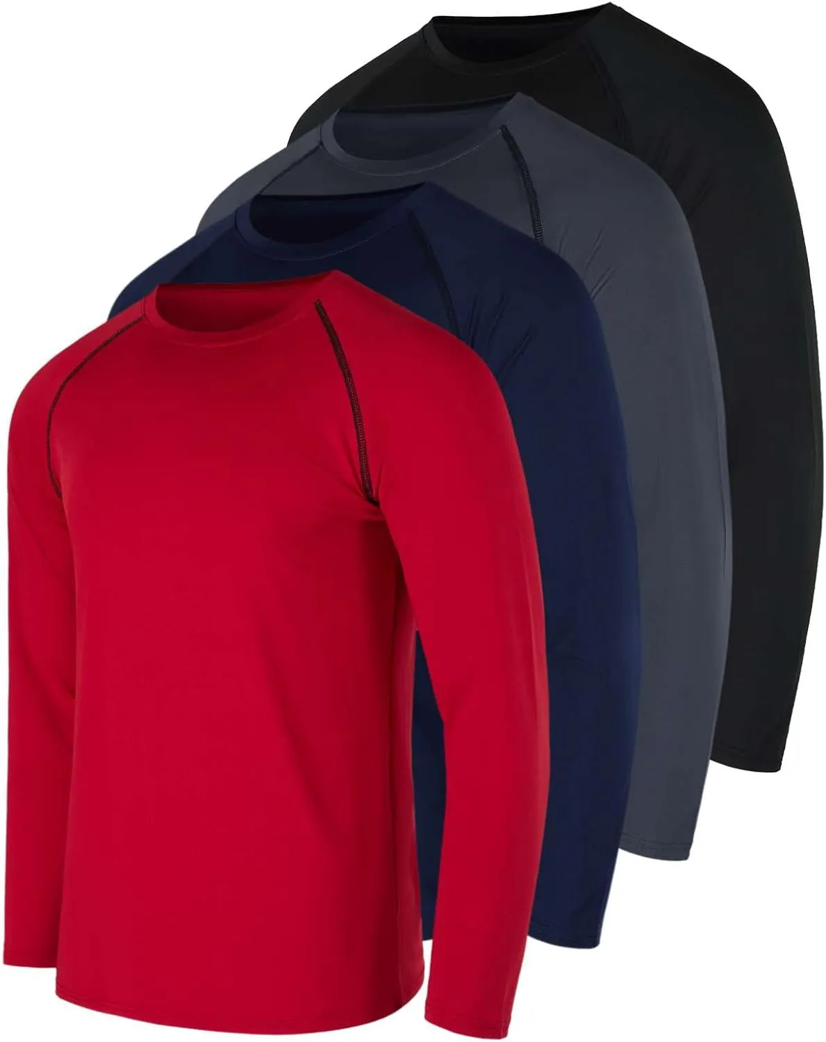 Real Essentials 4 Pack: Men's Compression Long-Sleeve T-Shirt Athletic Cold Weather Baselayer (Available in Big & Tall)