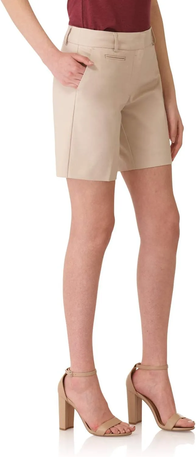 Rekucci Boardwalk Womens Shorts, Cotton Blend Bermuda Shorts for Women, 8 Inch Inseam Walking Shorts with Pockets