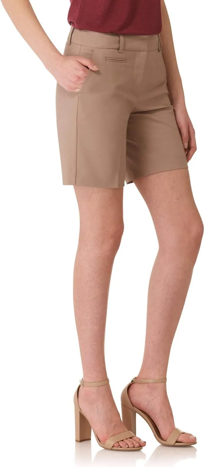 Rekucci Boardwalk Womens Shorts, Cotton Blend Bermuda Shorts for Women, 8 Inch Inseam Walking Shorts with Pockets