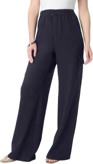 Roaman's Women's Plus Size Wide Leg Cargo Knit Jean