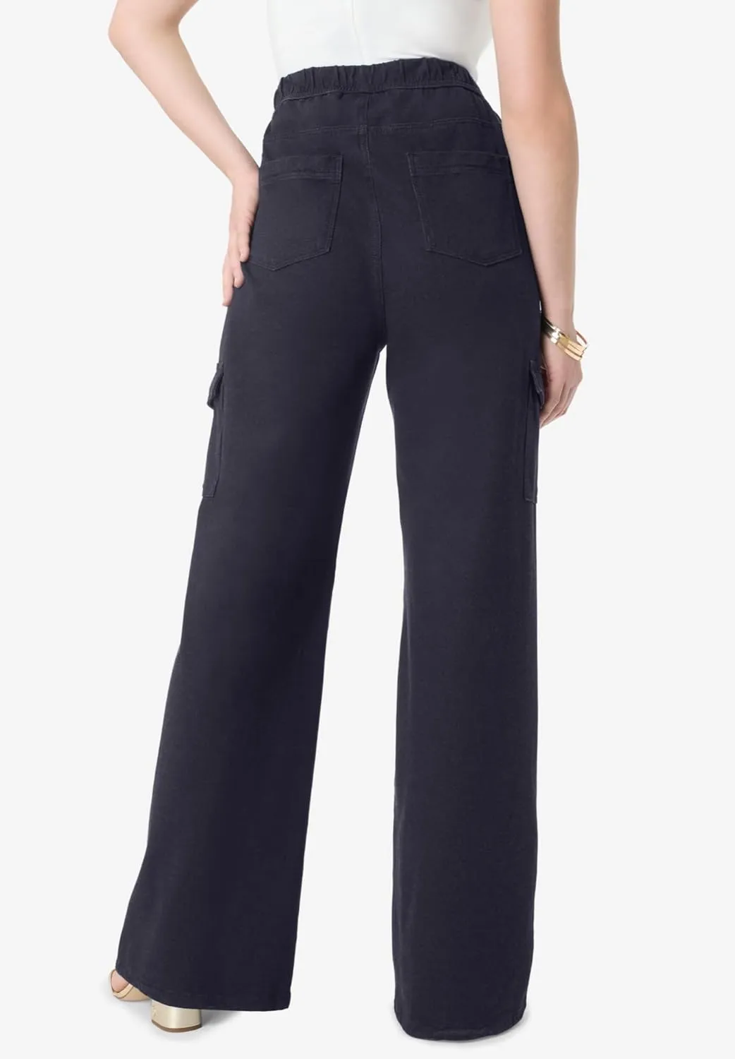 Roaman's Women's Plus Size Wide Leg Cargo Knit Jean