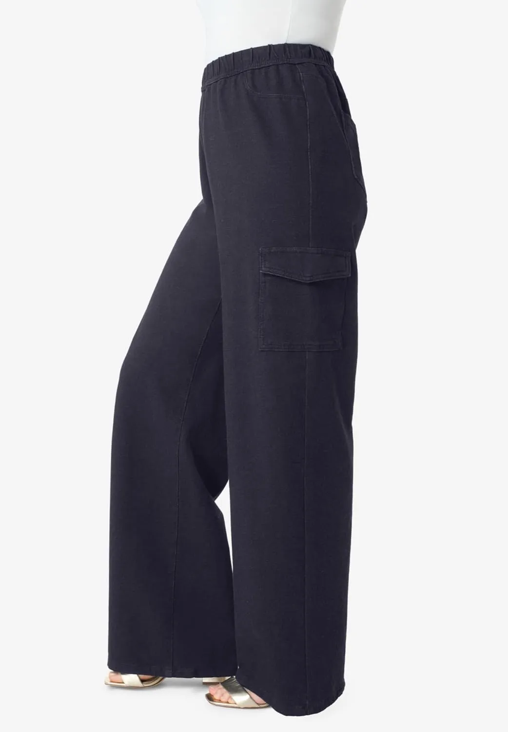 Roaman's Women's Plus Size Wide Leg Cargo Knit Jean