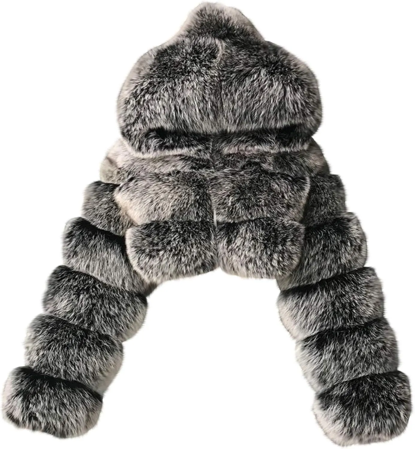 SACFOF Women Fluffy Faux Fur Coat Cropped Jacket Puffer Zip Up Winter Warm Fuzzy Teddy Hooded Outwear