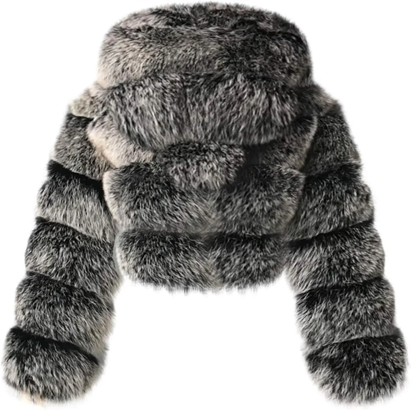SACFOF Women Fluffy Faux Fur Coat Cropped Jacket Puffer Zip Up Winter Warm Fuzzy Teddy Hooded Outwear