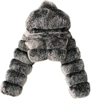 SACFOF Women Fluffy Faux Fur Coat Cropped Jacket Puffer Zip Up Winter Warm Fuzzy Teddy Hooded Outwear