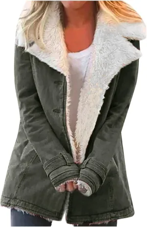 SACFOF Womens Winter Warm Jean Jacket Lapel Stand Collar Fleece Lined Sherpa Denim Coats Thicker Sherpa Outerwear