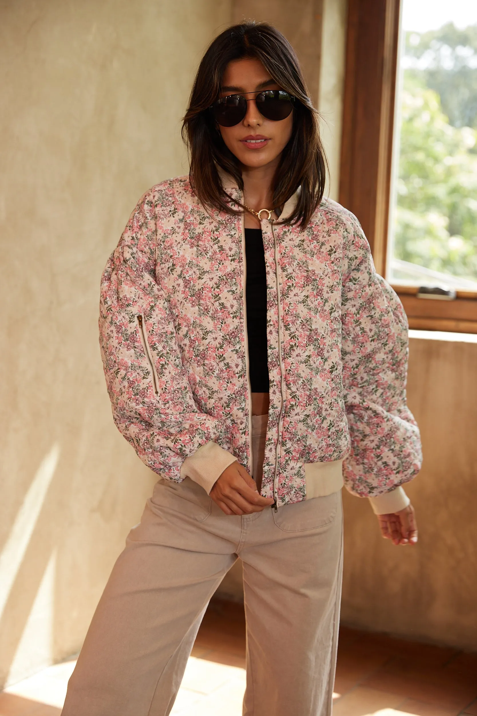SALE - Carlo Rose Printed Bomber Jacket