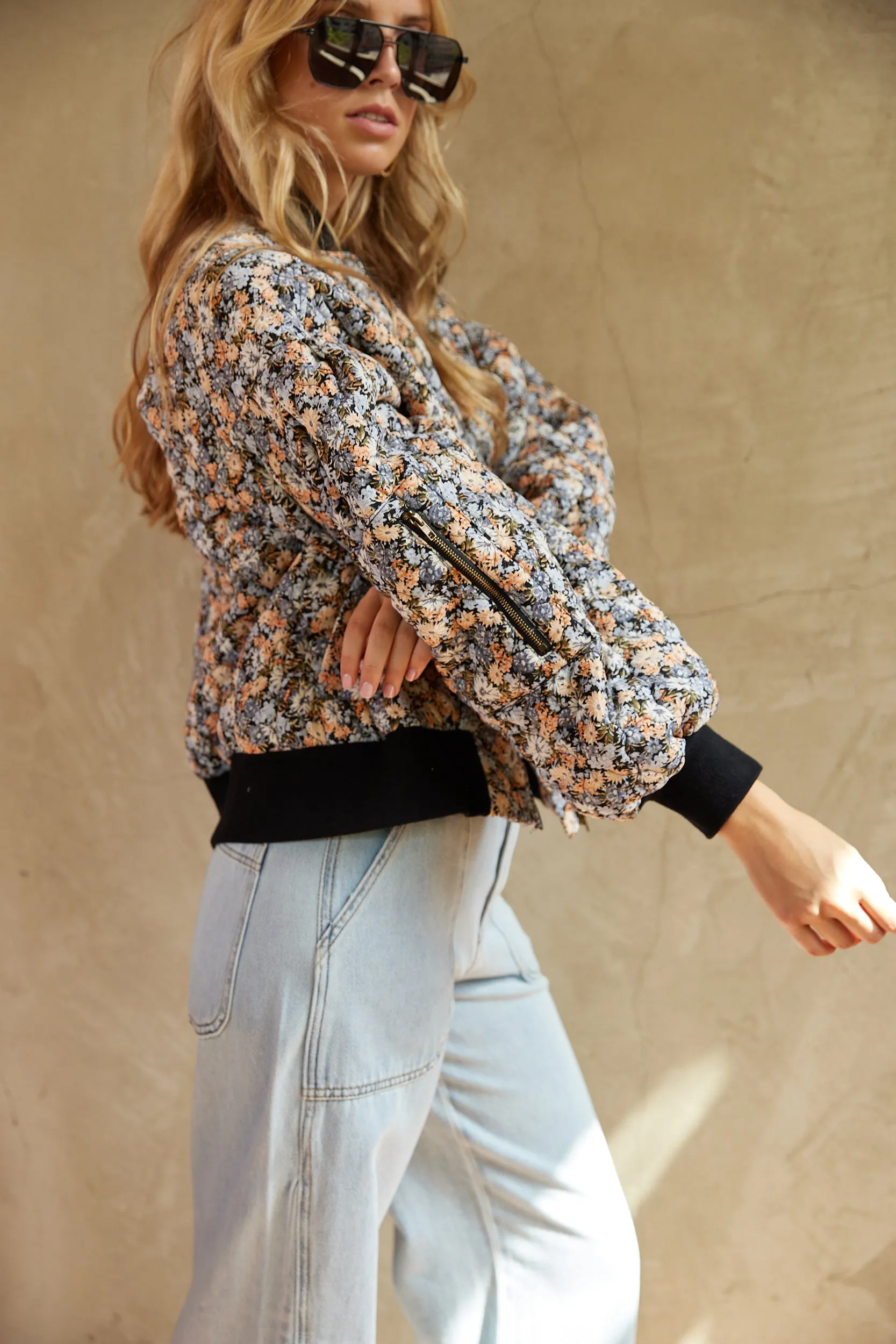 SALE - Carlo Rose Printed Bomber Jacket