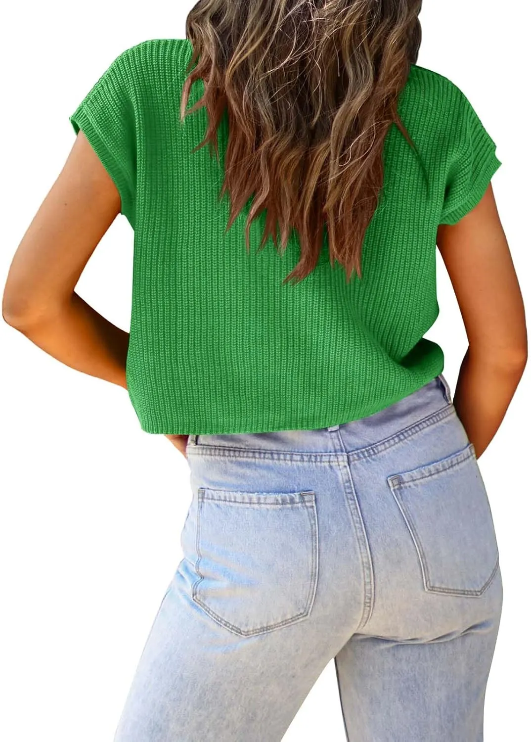 Saodimallsu Womens Cap Sleeve Crop Tops Summer Trendy Going Out Crew Neck Loose Knit Cropped Sweater Vest Tank Top