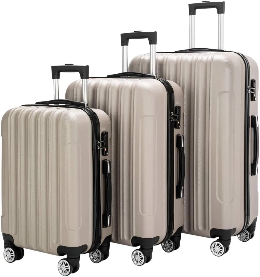 Saynwsih 3-Piece Luggage Set with Spinner Wheels - Large Capacity Suitcase Set, Durable 3-in-1 Multifunctional Travel Luggage Sets, Lightweight & Easy-Clean (Champagne)