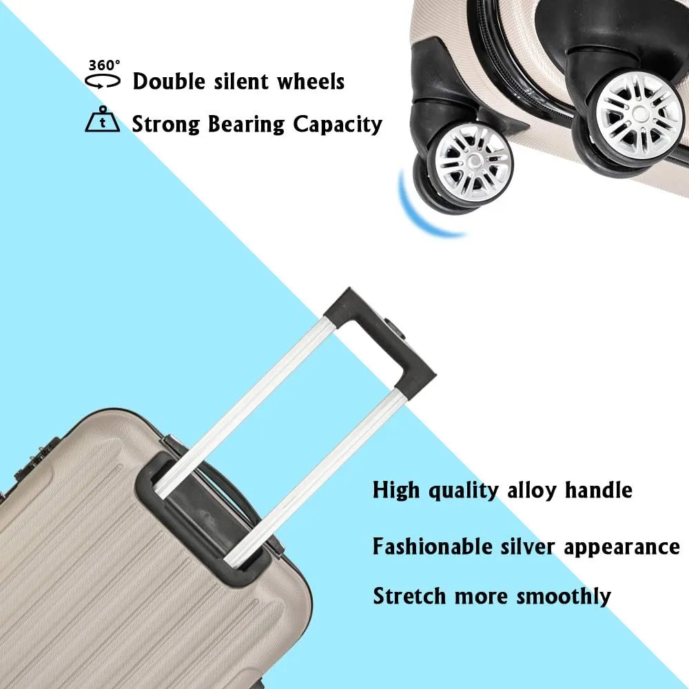 Saynwsih 3-Piece Luggage Set with Spinner Wheels - Large Capacity Suitcase Set, Durable 3-in-1 Multifunctional Travel Luggage Sets, Lightweight & Easy-Clean (Champagne)