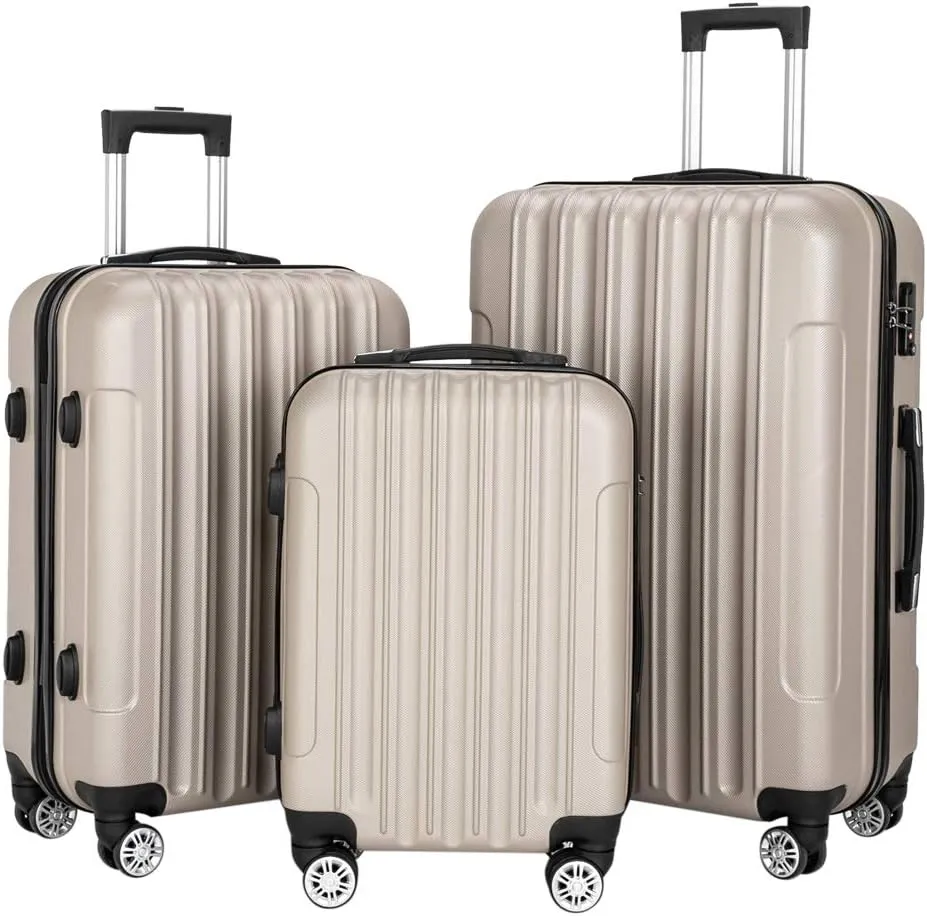 Saynwsih 3-Piece Luggage Set with Spinner Wheels - Large Capacity Suitcase Set, Durable 3-in-1 Multifunctional Travel Luggage Sets, Lightweight & Easy-Clean (Champagne)