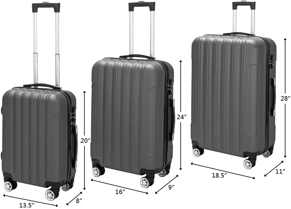 Saynwsih 3-Piece Luggage Set with Spinner Wheels - Large Capacity Suitcase Set, Durable 3-in-1 Multifunctional Travel Luggage Sets, Lightweight & Easy-Clean (Dark Gray)