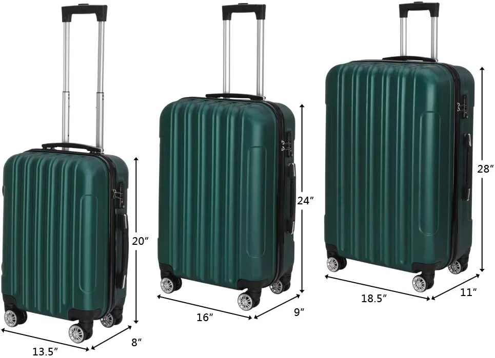 Saynwsih 3-Piece Luggage Set with Spinner Wheels - Large Capacity Suitcase Set, Durable 3-in-1 Multifunctional Travel Luggage Sets, Lightweight & Easy-Clean (Dark Green)