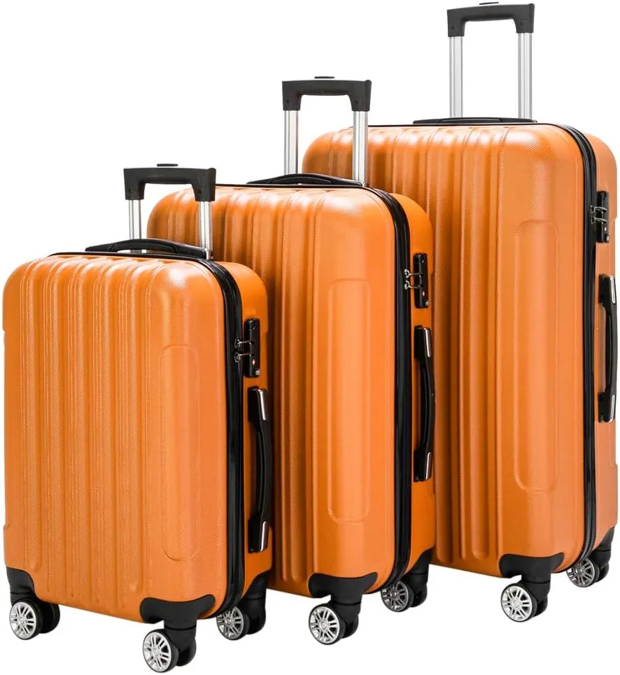 Saynwsih 3-Piece Luggage Set with Spinner Wheels - Large Capacity Suitcase Set, Durable 3-in-1 Multifunctional Travel Luggage Sets, Lightweight & Easy-Clean (Orange)