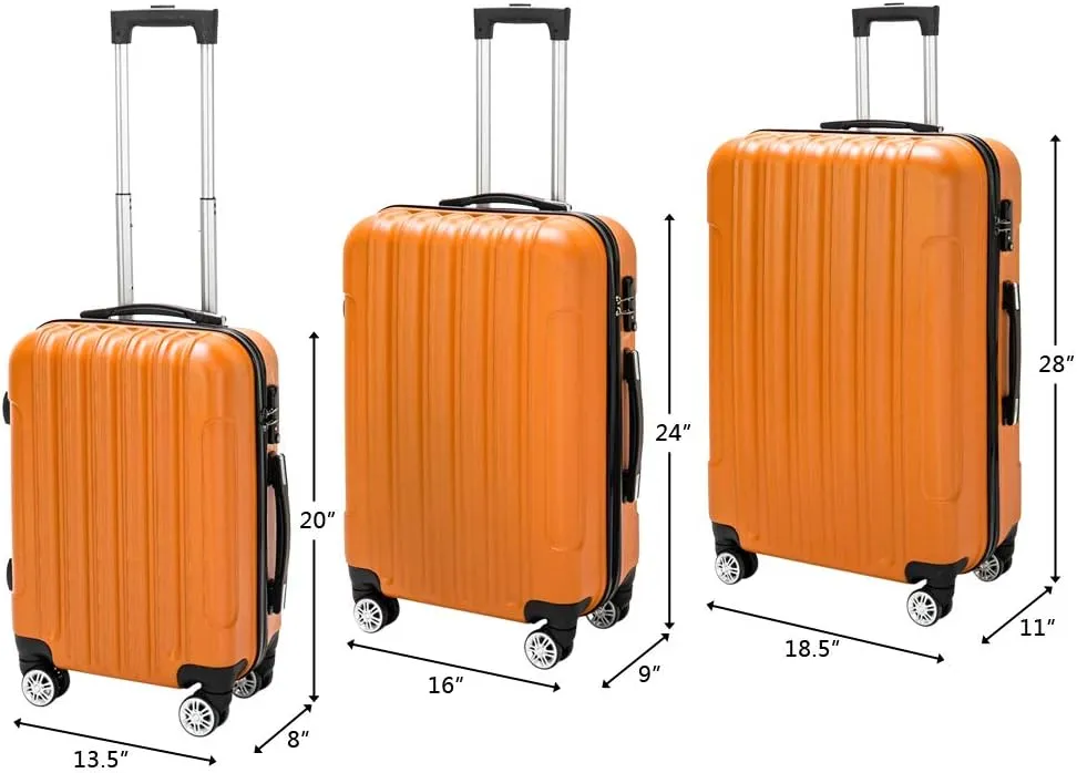 Saynwsih 3-Piece Luggage Set with Spinner Wheels - Large Capacity Suitcase Set, Durable 3-in-1 Multifunctional Travel Luggage Sets, Lightweight & Easy-Clean (Orange)