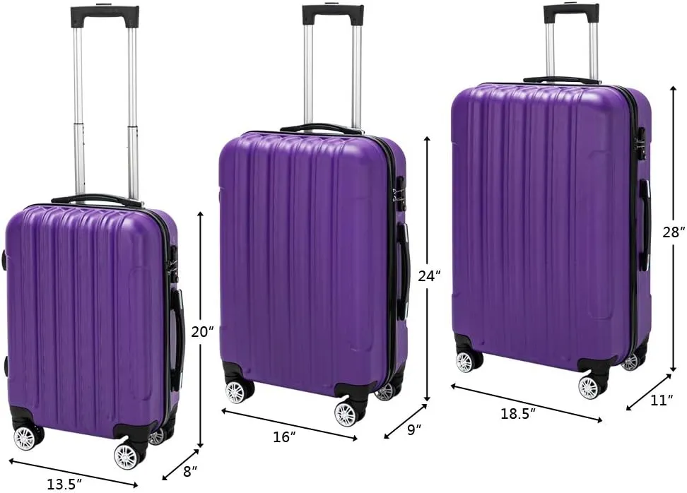 Saynwsih 3-Piece Luggage Set with Spinner Wheels - Large Capacity Suitcase Set, Durable 3-in-1 Multifunctional Travel Luggage Sets, Lightweight & Easy-Clean (Purple)