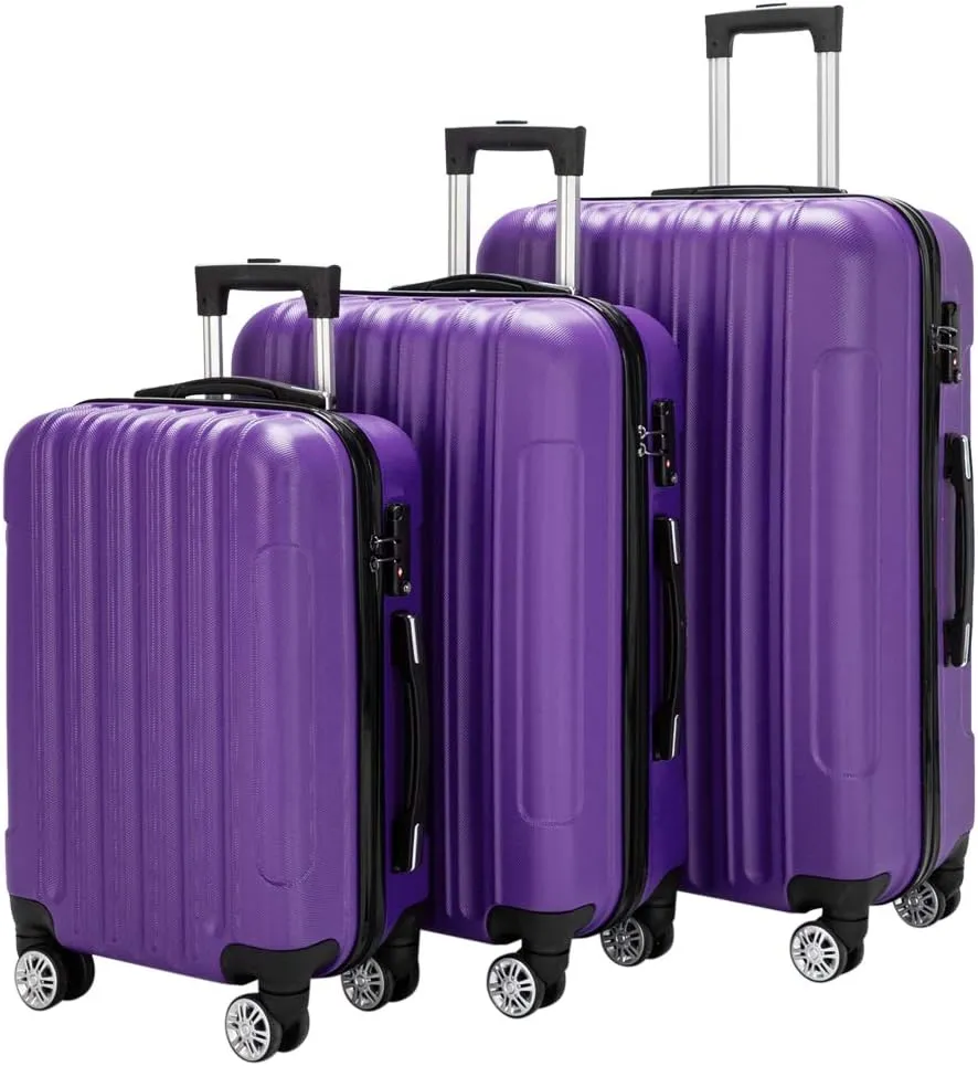 Saynwsih 3-Piece Luggage Set with Spinner Wheels - Large Capacity Suitcase Set, Durable 3-in-1 Multifunctional Travel Luggage Sets, Lightweight & Easy-Clean (Purple)