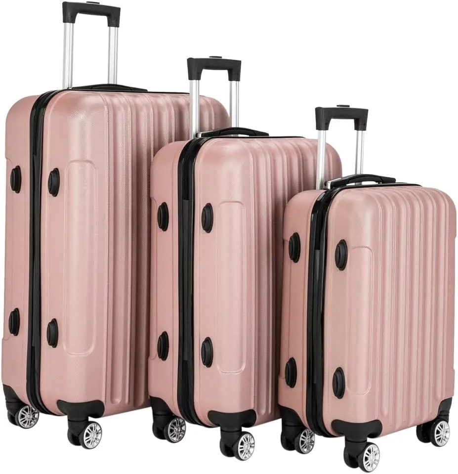 Saynwsih 3-Piece Luggage Set with Spinner Wheels - Large Capacity Suitcase Set, Durable 3-in-1 Multifunctional Travel Luggage Sets, Lightweight & Easy-Clean (Rose Gold)