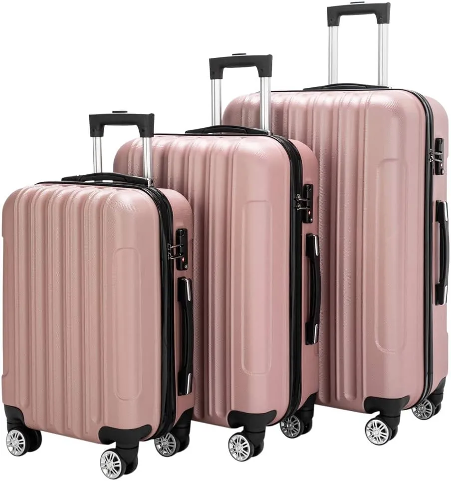 Saynwsih 3-Piece Luggage Set with Spinner Wheels - Large Capacity Suitcase Set, Durable 3-in-1 Multifunctional Travel Luggage Sets, Lightweight & Easy-Clean (Rose Gold)