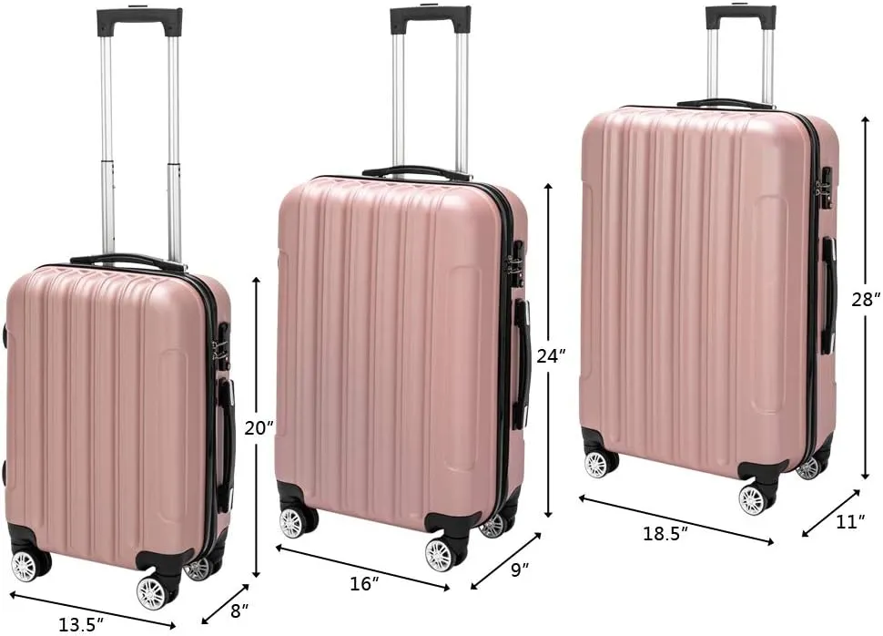 Saynwsih 3-Piece Luggage Set with Spinner Wheels - Large Capacity Suitcase Set, Durable 3-in-1 Multifunctional Travel Luggage Sets, Lightweight & Easy-Clean (Rose Gold)