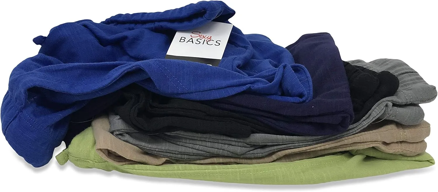 Sexy Basics Women's 6 Pack Drawstring Shorts/Semi-Sheer Casual - Lounge - Sleep - Spa Shorts