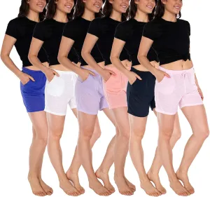 Sexy Basics Women's 6 Pack Drawstring Shorts/Semi-Sheer Casual - Lounge - Sleep - Spa Shorts