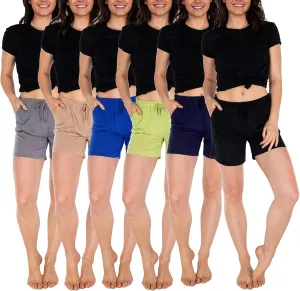 Sexy Basics Women's 6 Pack Drawstring Shorts/Semi-Sheer Casual - Lounge - Sleep - Spa Shorts