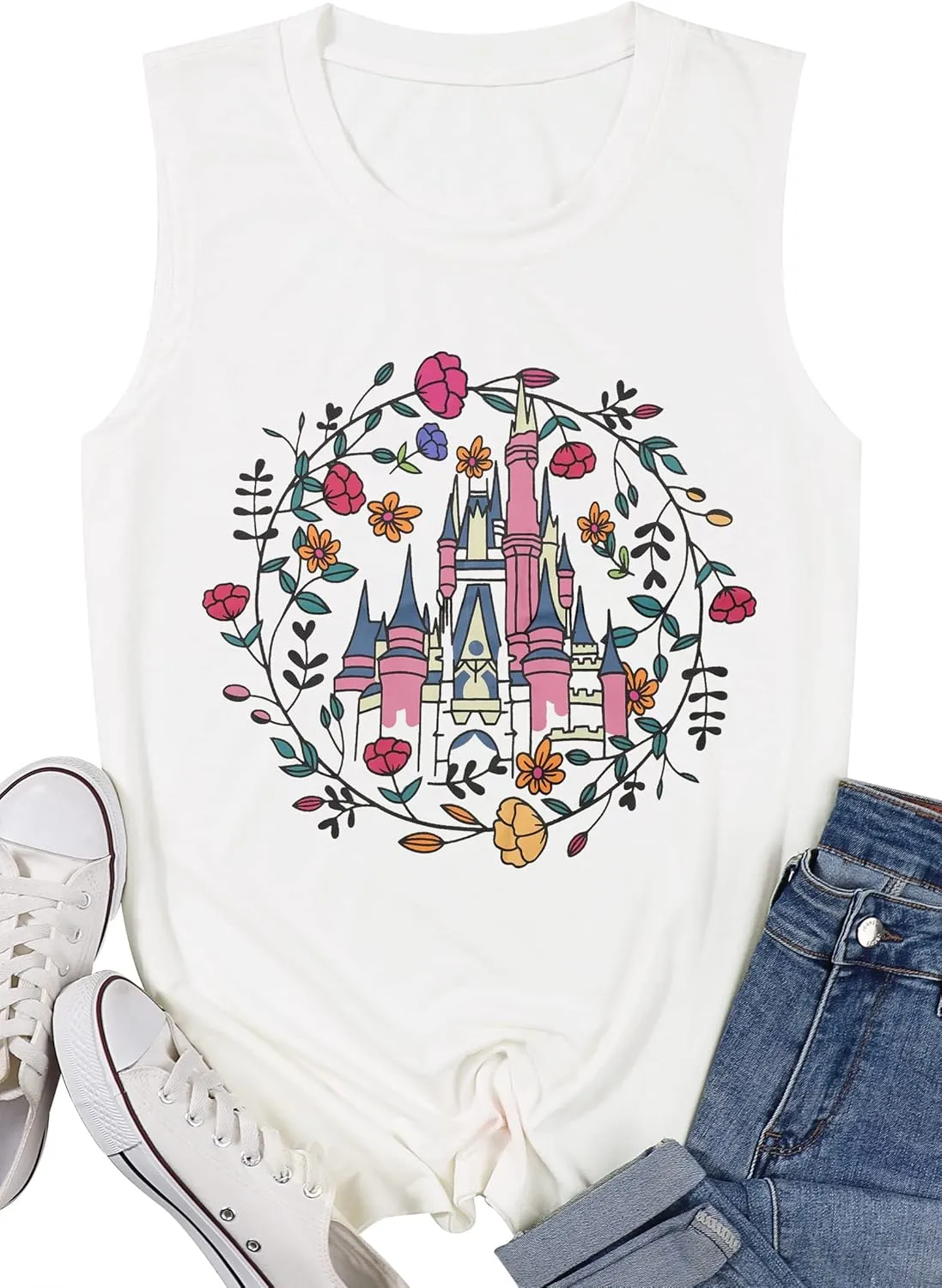 SFHFY Magical Tank Top Women: Magic Kingdom Shirts Fairy Castle Tee Casual Summer Vacation Sleeveless Tops