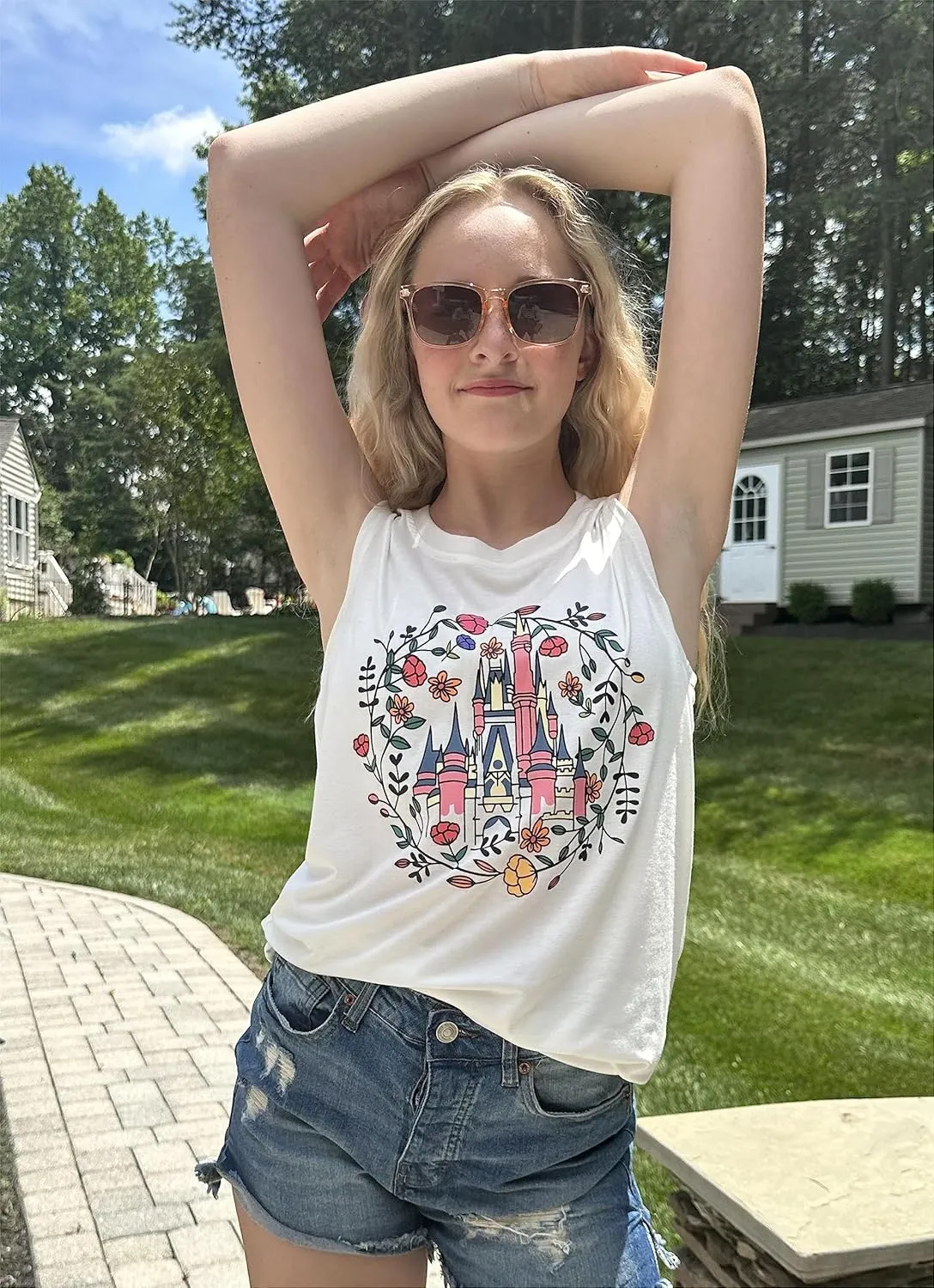 SFHFY Magical Tank Top Women: Magic Kingdom Shirts Fairy Castle Tee Casual Summer Vacation Sleeveless Tops