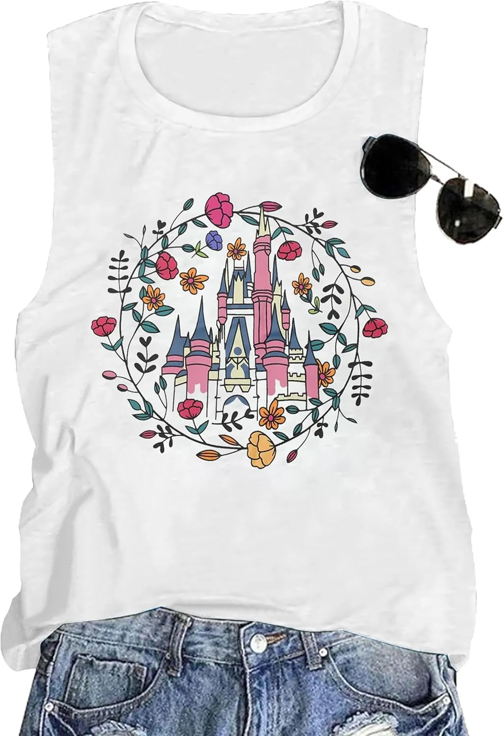 SFHFY Magical Tank Top Women: Magic Kingdom Shirts Fairy Castle Tee Casual Summer Vacation Sleeveless Tops