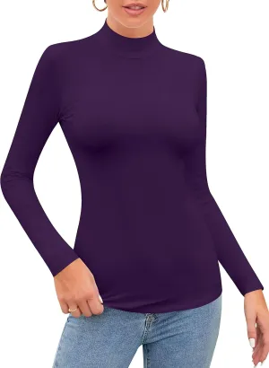 SHEIUGU Womens Long Sleeve Sleeveless Mock Turtle Neck Tops Basic Stretchy Fitted Underwear Layer Tee Shirts