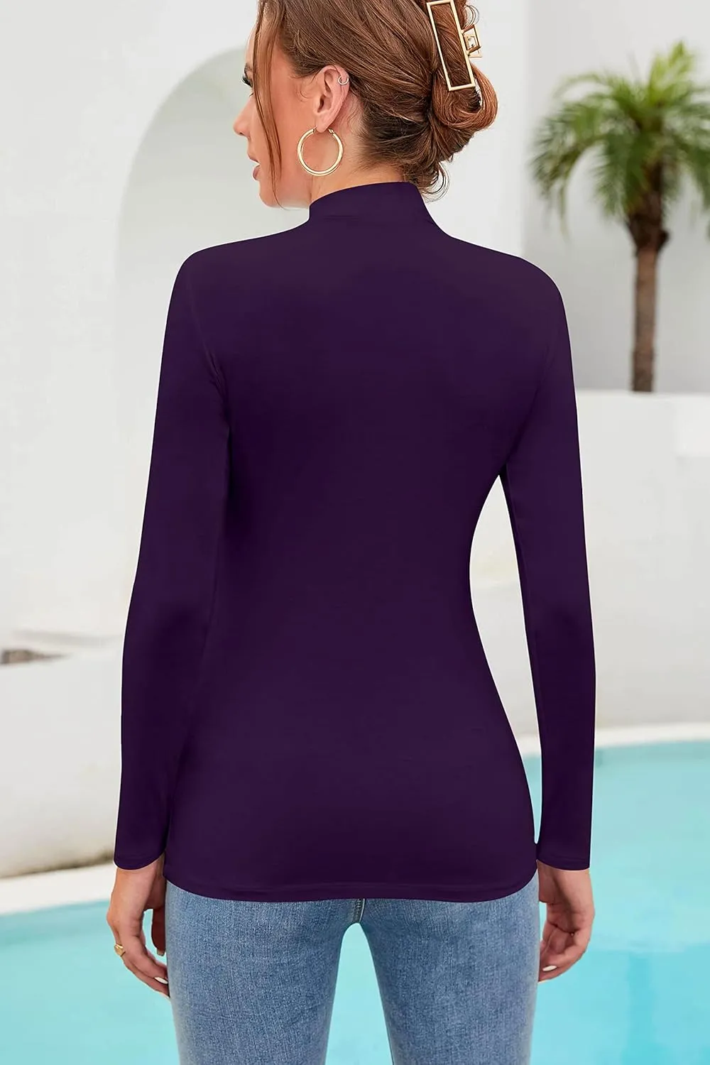 SHEIUGU Womens Long Sleeve Sleeveless Mock Turtle Neck Tops Basic Stretchy Fitted Underwear Layer Tee Shirts