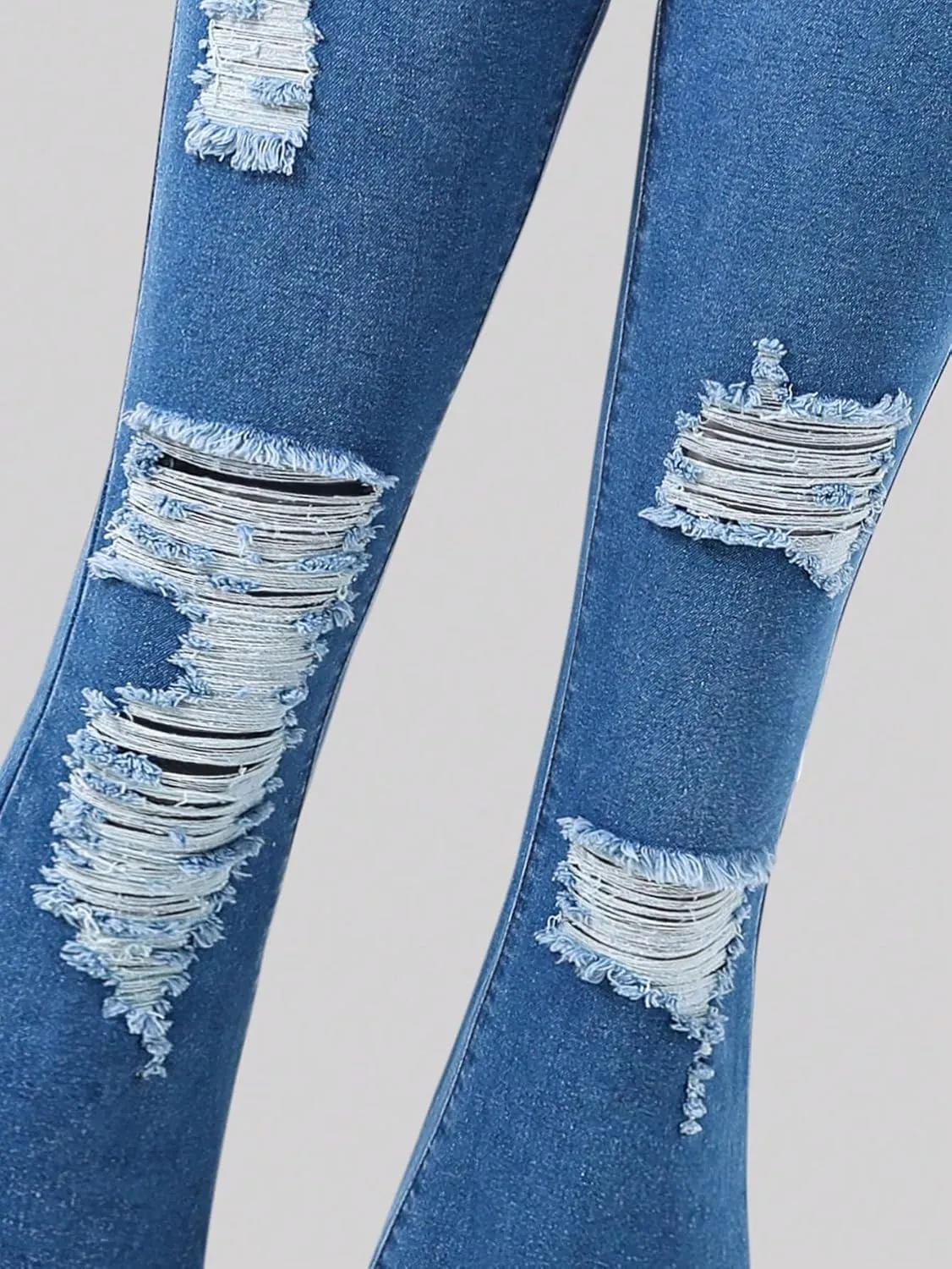 SHENHE Girl's Ripped Bell Bottom Zipper Jeans Distressed Flare Denim Pants