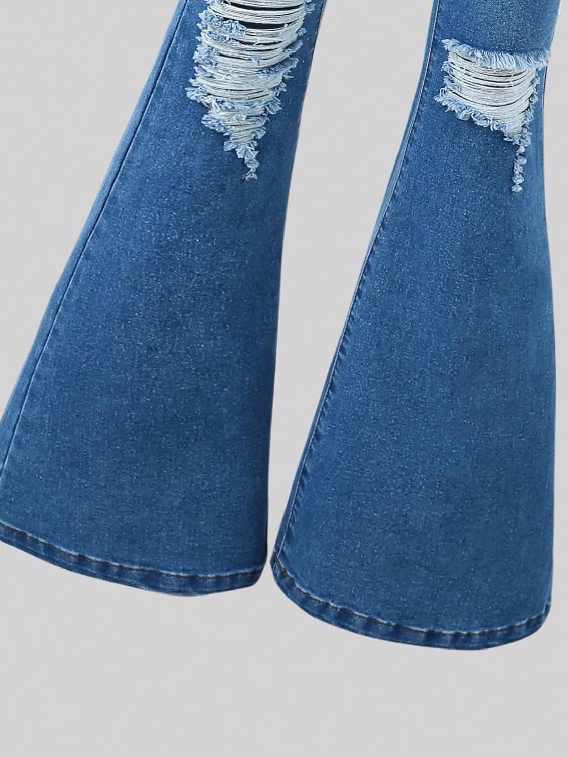 SHENHE Girl's Ripped Bell Bottom Zipper Jeans Distressed Flare Denim Pants