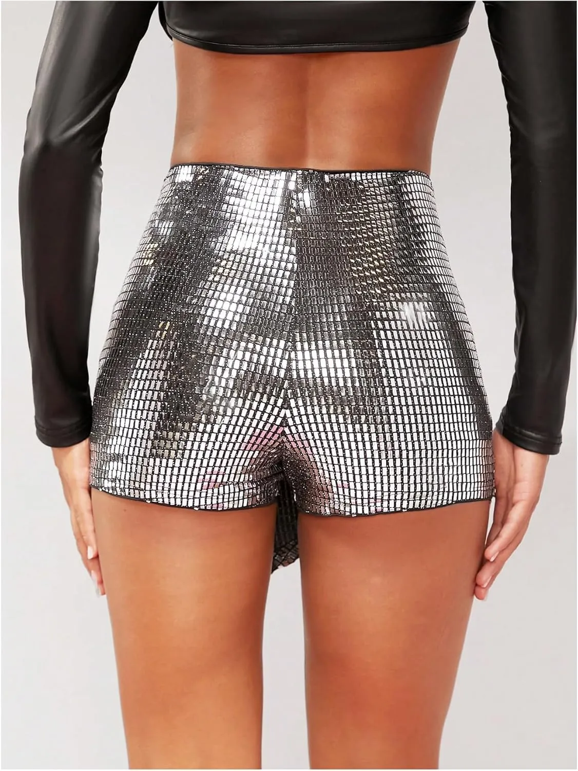 SHENHE Women's Glitter Shiny Shorts O Ring Wrap Skort Skirt Party Rave Sparkle Shorts
