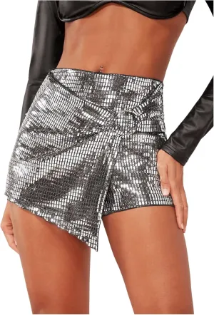 SHENHE Women's Glitter Shiny Shorts O Ring Wrap Skort Skirt Party Rave Sparkle Shorts