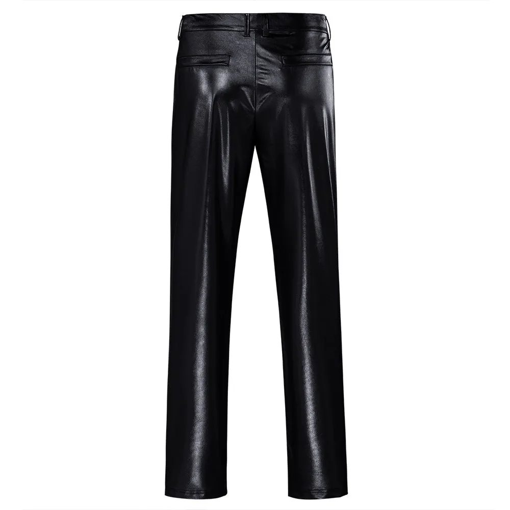Slim Fit Hot Stamping Shiny Black Pants