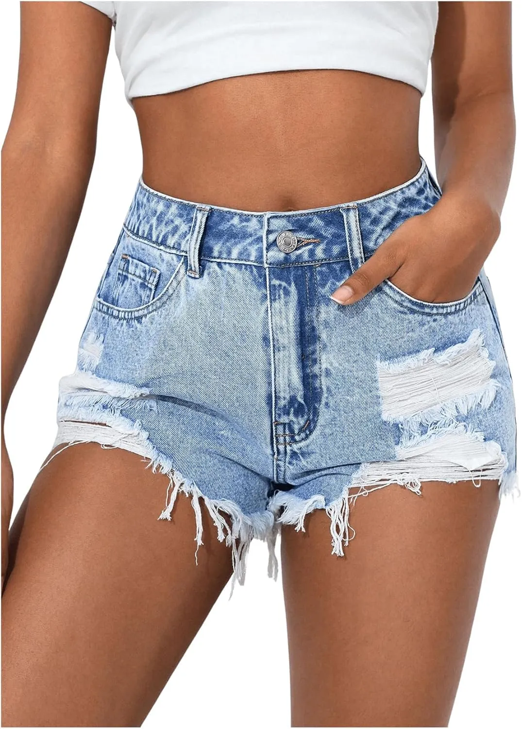 SOLY HUX Women's Denim Shorts High Waisted Ripped Distressed Casual Jean Shorts with Pockets